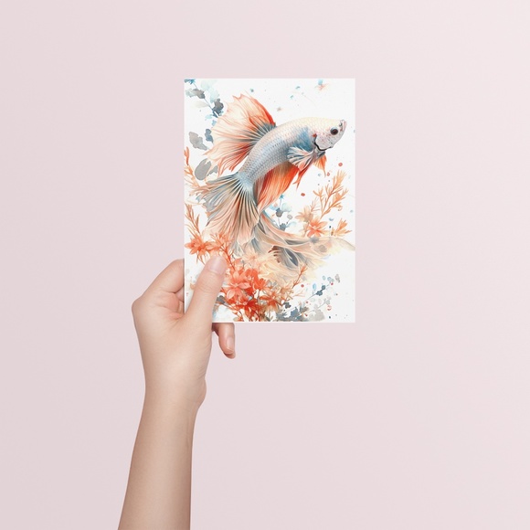 Watercolor Betta Fish Wall Art Illustration Print Poster Unframed - Picture 4 of 5